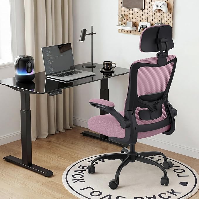 Ergonomic Office Chair, High Back Mesh Desk Chair with Adjustable Lumbar Support & Headrest, Flip-up Armrest, Computer Task Chairs for Home and Executive Office (B-Light Purple)