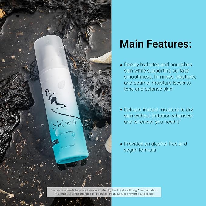 4Life - aKwa Four Way Toner - Rose Water, Seaweed & Niacinamide to Hydrate, Refresh, Even Tone & Set Makeup - Alcohol-Free Plant-Based Formula - 3.4 fl oz