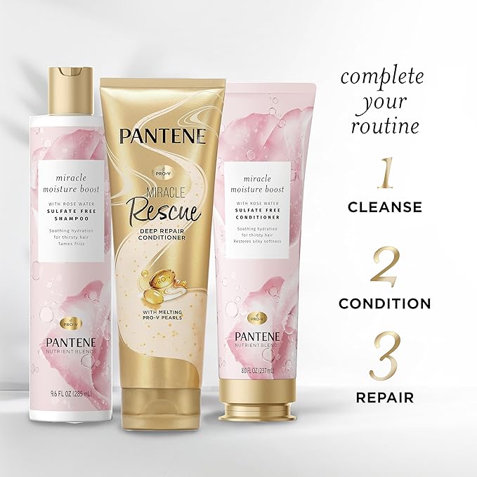 Pantene Nutrient Blends Miracle Moisture Boost Rose Water Conditioner for Dry Hair, Sulfate Free, 8 Fl Oz