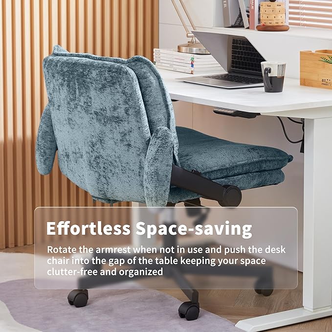 Cross Legged Office Chair, Height Adjustable Swivel Desk Chair with Flip-Up Arms, Padded Criss Cross Chair for Home Office & Bedroom