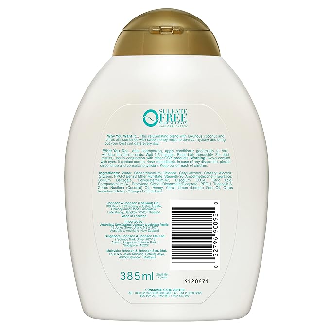 OGX Quenching + Coconut Curl-Defining Conditioner | For Curly Hair | With Coconut & Citrus Oil | Paraben & Sulfate-Free | 13oz Pack of 2