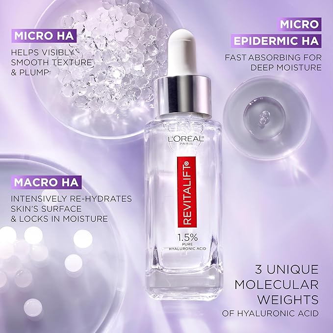 L'Oreal Paris Revitalift 1.5% Pure Hyaluronic Acid Face Serum + Triple Power Anti-Aging Face Moisturizer, 1 kit