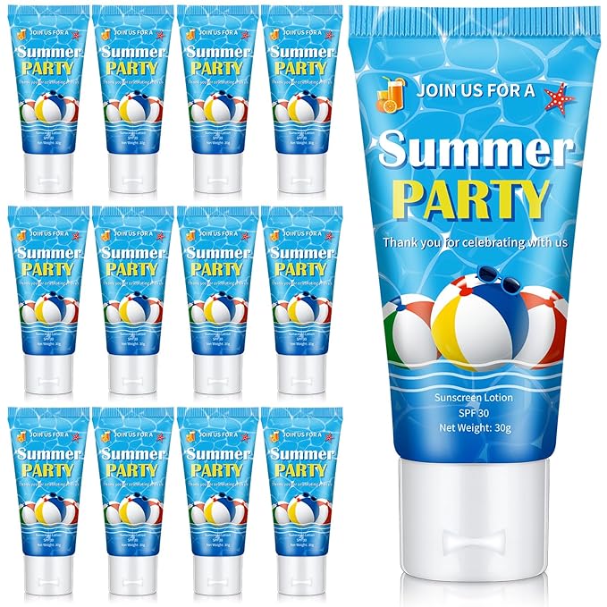 12 Pcs Mini Sunscreen Bulk for Summer Travel Size Spf 30 Water Resistant Sunscreen Lotion Bulk for Thank You Gifts Hawaiian Wedding Bridal Party Favors for Pool Wedding(Summer Party)