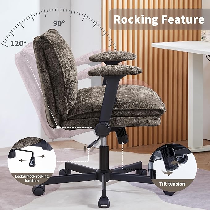 Cross Legged Office Chair, Height Adjustable Swivel Desk Chair with Flip-Up Arms, Padded Criss Cross Chair for Home Office & Bedroom