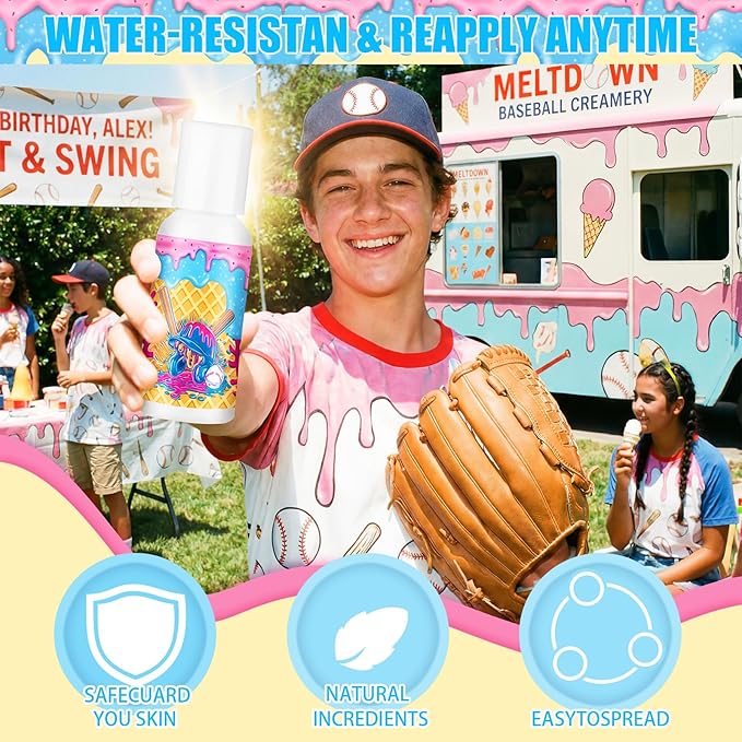 Demissle 24 Pcs Ice Cream Drip Baseball Mini Sunscreen Bulk SPF 30 Travel Size Sunscreen Ice Cream Drip Baseball Stuff Party Favors for Birthday Sports Team Summer Gifts, 1 Fl. oz