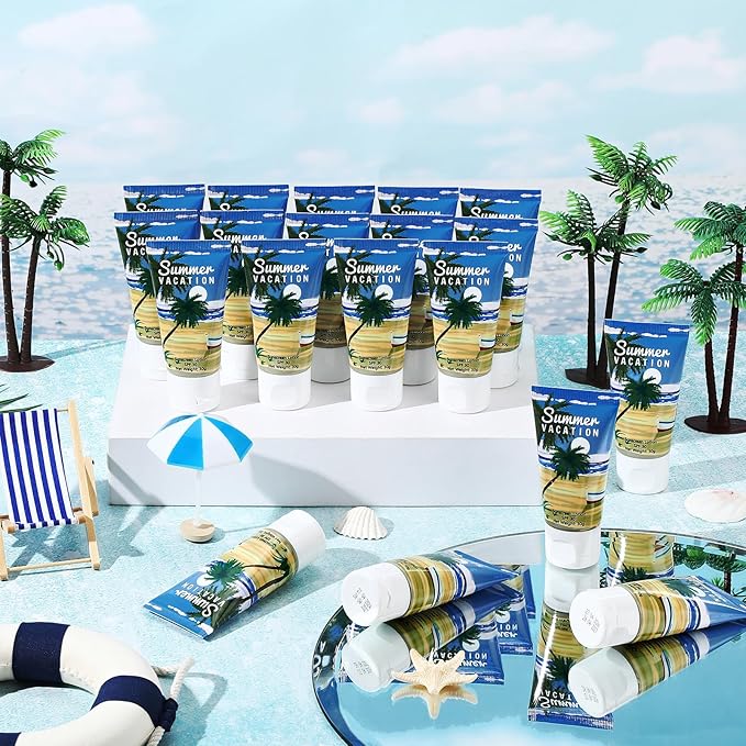 72 Pcs Mini Sunscreen Bulk for Summer Party Wedding SPF 30 Water Resistant Sunscreen Lotion Bulk 1oz Travel Size for Thank You Gifts Wedding Party Supplies (Summer Vacation)