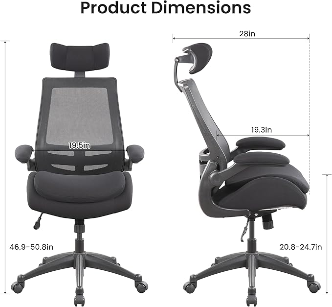 BOLISS 400lbs High Back Ergonomic Mesh Computer Office Desk Chair with Super Soft Adjustable Arms Molded Foam Double Seat Cushion Lumbar Support(Black)