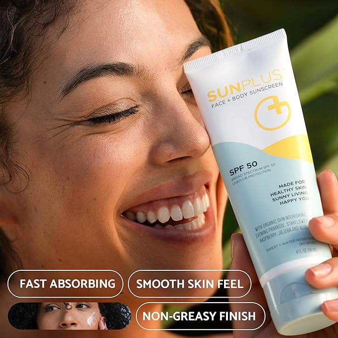 SUNPLUS SPF 50 Sunscreen Lotion for Face & Body – Broad Spectrum Sun Protection, Lightweight Non-Greasy, Water Resistant, Travel Size Sunscreen 4 oz, Daily Use Sunblock Lotion