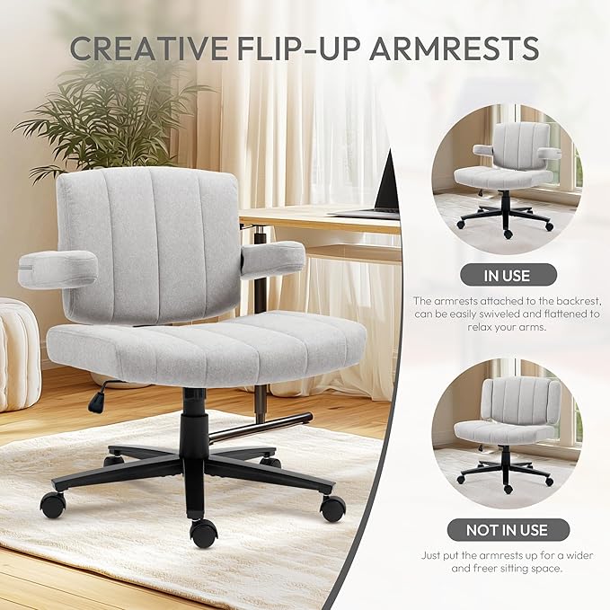 Ergonomic Office Chair - Wide Seat Criss Cross Back Design, Adjustable Arms, 360° Swivel with Wheels, Grey