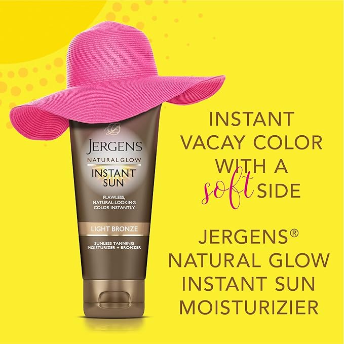Jergens Natural Glow Instant Sun Tanning Moisturizer + Bronzer, Lightweight Sunless Tanning for Natural-Looking Color, Light Bronze, 6 Oz