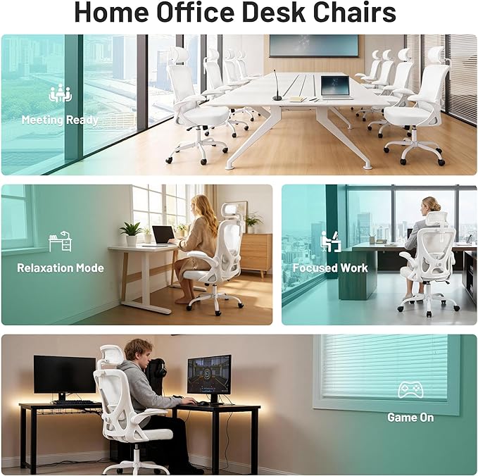 AreShark Office Chair - Ergonomic Desk Chair Breathable Mesh Chair with 2D Headrest & Adjustable Lumbar Support - Executive High Back Rolling Swivel Computer Gaming Chair with Wheels Flip-up Armrests