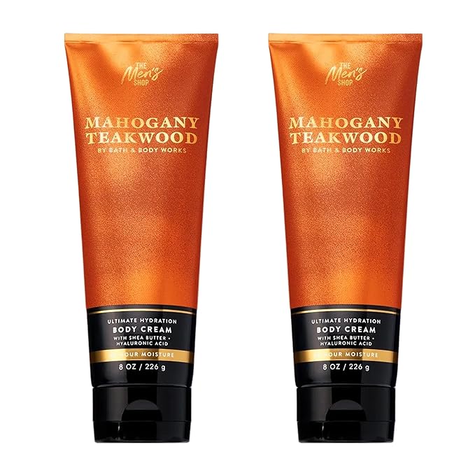 Bath & Body Works Men’s Body Cream, Mahogany Teakwood Scent, Ultimate Hydration Moisturizer with Shea Butter & Hyaluronic Acid for Dry Skin, Warm Woodsy & Masculine Scent, 8 oz - 2 Pack
