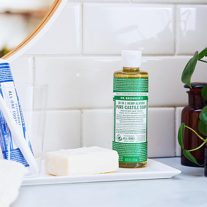 Dr. Bronner's Pure-Castile Magic Soap Liquid (Almond, 16 Ounce) - Made with Regenerative Organic Certified Oils, 18-in-1 Uses: Face, Body, Hair, Laundry, Pets and Dishes, Concentrated, Vegan, Non-GMO