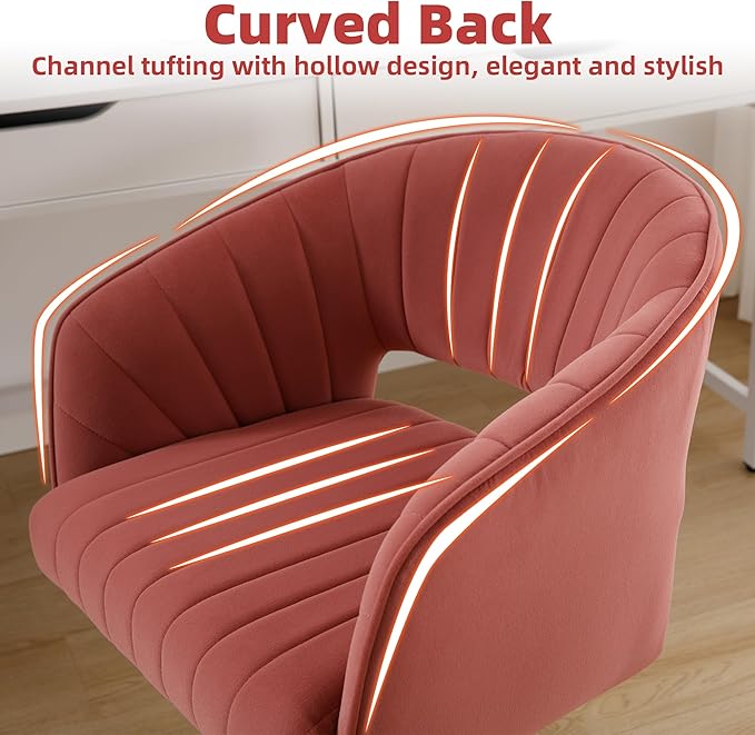 Westice Home Office Desk Chairs, Modern Velvet Desk Chair, Height Adjustable Swivel Vanity Chair with Golden Base, Ergonomic Chair for Vanity Study, Living Room Computer Room, Bean Paste Red