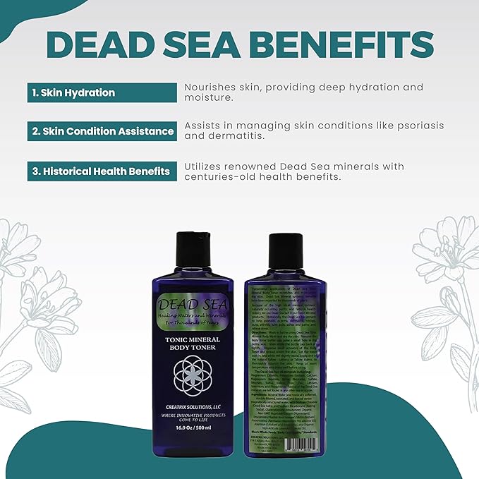 Dead Sea Skin Toner for Face and Body by Creatrix Solutions, 500 Ml- Dead Sea Tonic Mineral Body Skin Care Toner