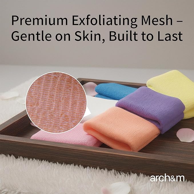 ARCH&M Exfoliating Washcloth Body Scrubber Back Scrubber for Shower Japanese Beauty Washcloth Bath Wash Cloth Korean Exfoliation Luffah Towel Net Sponge Loofah Body Scrub 3 Pack