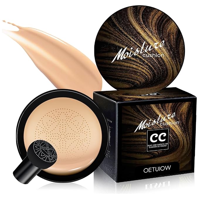 Mushroom Head Air Cushion CC Cream - New Upgraded BB Cream Face Makeup Foundation for Mature Skin Moisturizing Concealer Brighten Long-Lasting, Gold Packaging ((Buff Beige, 3.21 Ounce (Pack of 1))