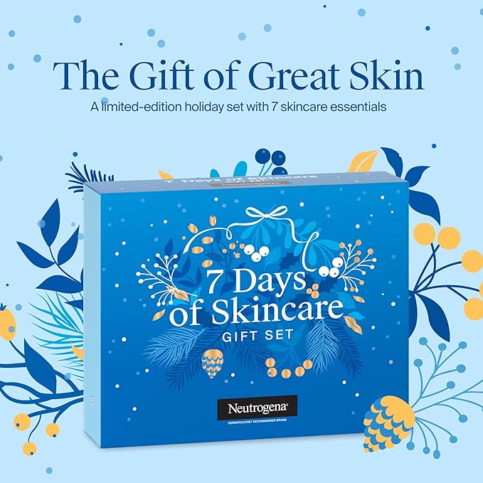 Neutrogena 7 Days of Skincare Set ($56.00 Value), Daily Skin Care Essentials – Face Wash, Facial Moisturizer, Makeup Remover Wipes, Pimple Patches & More, 7 Full & Travel Size Toiletries