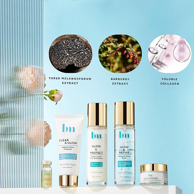 Natural Hydrating Glow Kit Skin Care Set for Men and Women: Cleanser, Toner, Day Lotion with Mineral Sunscreen, Serum, Eye Cream, and Firming Face Cream for All Skin Types, 9 Pieces