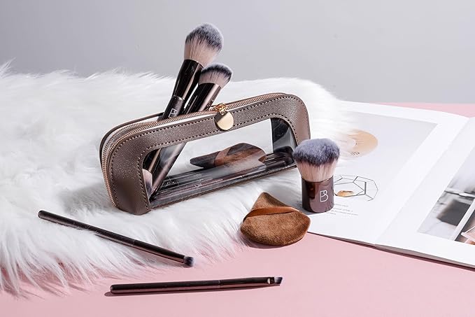 BS-MALL 10 Pcs Professional Makeup Brushes Set with Soft Eyeshadow Brush, Foundation Brush for Liquid Makeup, Double-ended Brushes Travel Bag & Triangle Puff - Travel-friendly Multi-purpose Kit
