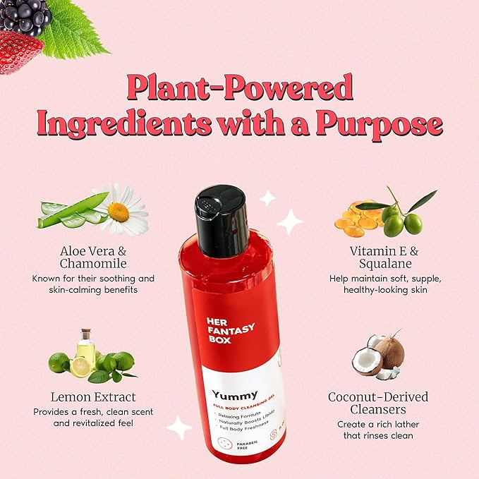 Her Fantasy Box Yummy | Body Wash - Indulgent, Luxurious Body Wash for Deep Cleansing, Moisturizing, and Nourishing Skin - Refreshing Scent for All Skin Types - 8 oz