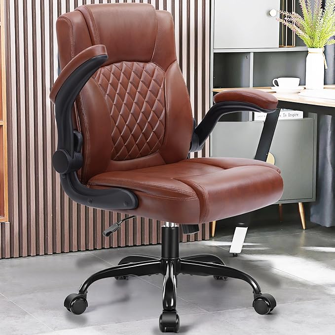Leather Office Chair, PU Home Computer Desk Chairs with Ergonomic Back Support, 360°Swivel Free，Small Gaming Chair with Wheels and Adjustable Armrests, for Short People Use