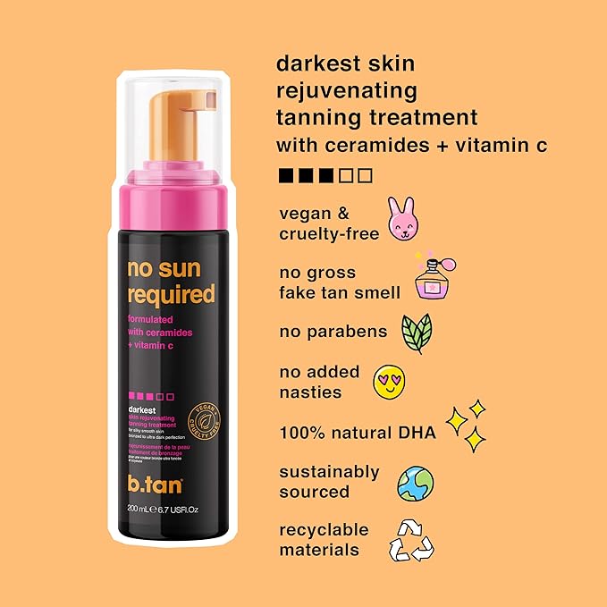 b.tan Dark Self Tanner Mousse | No Sun Required - Best, 1 Hour Express, Dark, Rejuvenating Sunless Tanning Treatment With Ceramides + Vitamin C, No Fake Tan Smell, Face & Body, 6.7 Fl Oz
