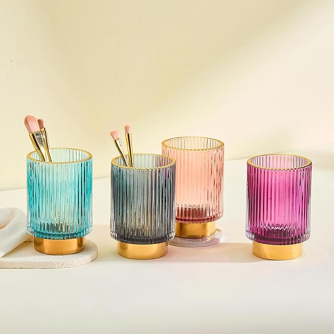 Makeup Brush Holder Organizer,Toothbrush Holders,Desk Pen Pencil Holder,Multifunctional Vintage Glass Brush Cup(A3-23-US)
