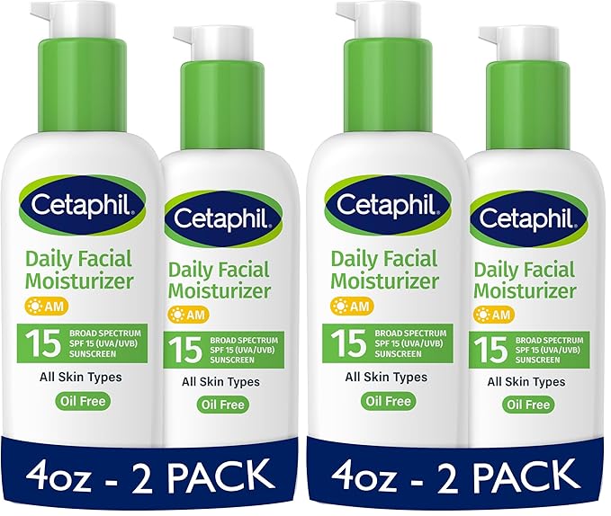 Cetaphil Daily Facial Moisturizer SPF 15, 4 Fl Oz, Gentle Facial Moisturizer for Dry to Normal Skin Types, No Added Fragrance, Pack of 4, (Packaging May Vary)