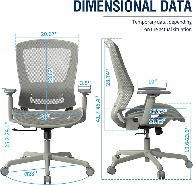 ELABEST Mesh Office Chair,Ergonomic Computer Desk Chair,Sturdy Task Chair- Adjustable Lumbar Support & Armrests,Tilt Function,Comfort Wide Seat,Swivel Home Office Chair