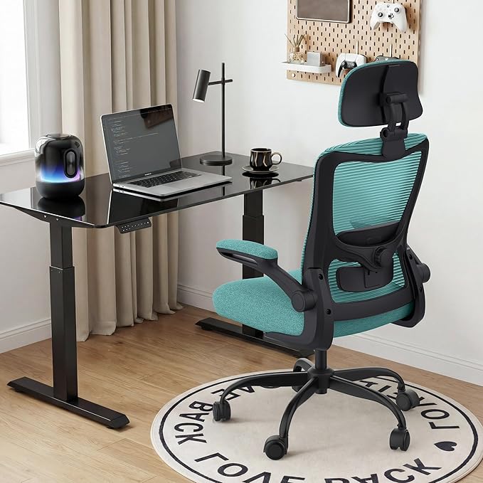 Ergonomic Office Chair, High Back Mesh Desk Chair with Adjustable Lumbar Support & Headrest, Flip-up Armrest, Computer Task Chairs for Home and Executive Office (B-Green)