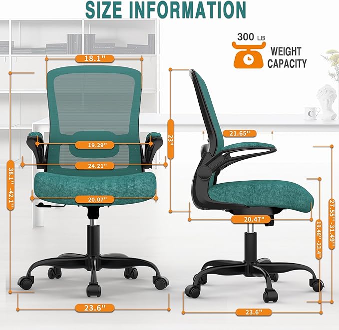 Mimoglad Office Chair, Ergonomic Desk Chair with Adjustable Lumbar Support, High Back Mesh Computer Chair with Flip-up Armrests- Task Chairs, Executive Chair for Home Office
