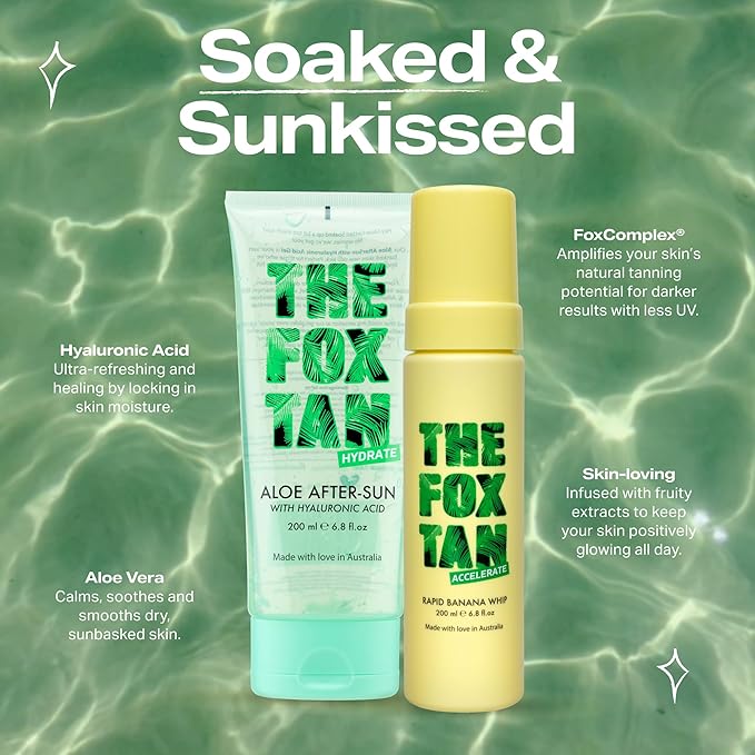 The Fox Tan Tropicool Duo, Tanning Accelerator & After-Sun Gel Set, For Darker & Long-Lasting Tans, Cooling & Hydrating for Sunburnt & Dry Skin, Vegan & Cruelty-Free, 200ml (Pack of 2)