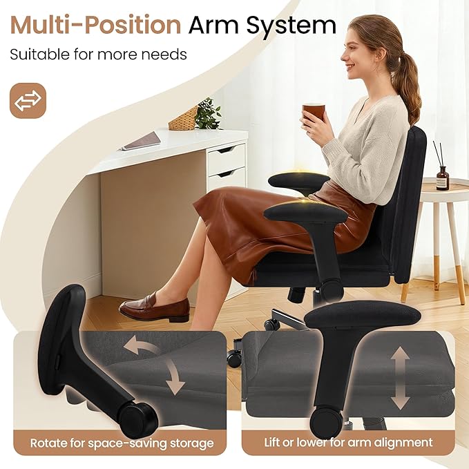 Criss Cross Office Chair with Wheels - Wide Seat Criss Cross Desk Chair with Flip-up Arms and Thick Cushion - Comfy Tilting Swivel Rolling Vanity Chair for Home Office Bedroom Apartment