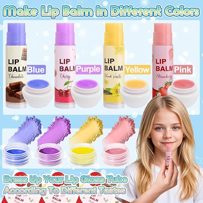 JUYRLE DIY Lip Balm Kit - Make Your Own Natural Beeswax Lip Balm with Containers, Moisturizing Base, Perfect for Kids and Adults