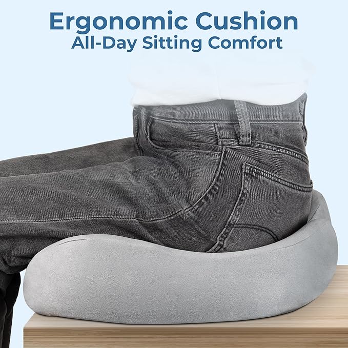 5 STARS UNITED Seat Cushion for Tailbone Pain Relief – Large Memory Foam Cushion for Coccyx, Hip, Sciatica & Post-Surgery Recovery – Wheelchair, Car, Desk, Gaming & Office Chairs, Light Gray, XX-Large