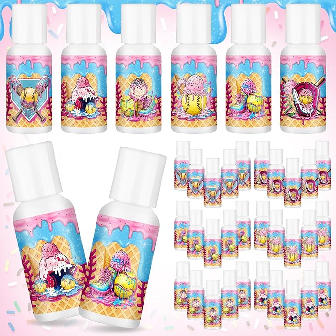 Demissle 24 Pcs Ice Cream Drip Softball Mini Sunscreen Bulk Spf 30 Travel Size Sunscreen Ice Cream Dripping Party Favors for Softball Birthday Sports Team Summer Gifts, 1 Fl. oz