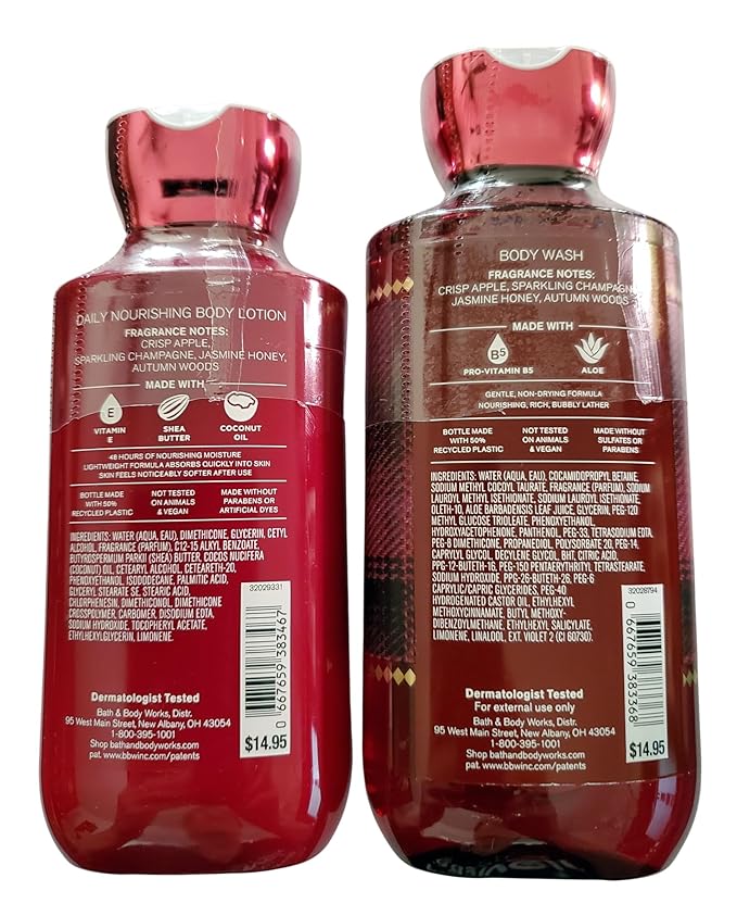 Bath & Body Works Womens Champagne Apple & Honey Body Lotion and Body Gel Wash 2 Piece Set
