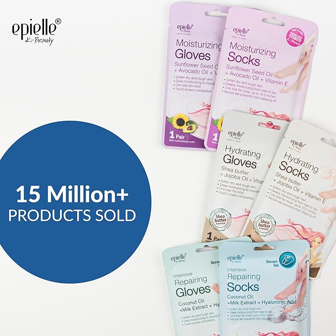 Epielle Intensive Repairing Foot Mask 6 Pairs, Soften with Coconut Oil & Milk Extract, Deep Moisturizing Socks for Dry, Cracked Feet, Self Care Gifts for Women, Spa Kit, Easter Basket Stuffers