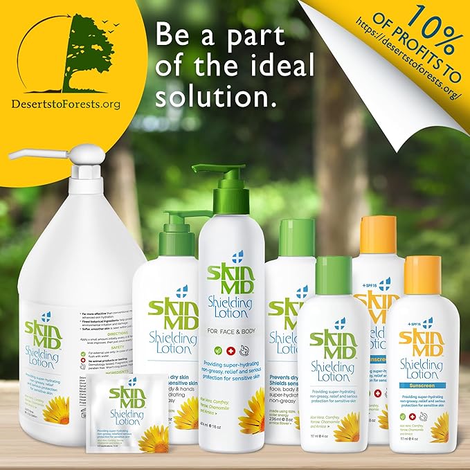 Skin MD Shielding Lotion - 4oz Hydrating Body Lotion for Sensitive Skin | Non-Greasy, Fast-Absorbing Moisturizer with Plant-Based Ingredients | Best Lotion for Dry Skin, Eczema & Psoriasis Relief