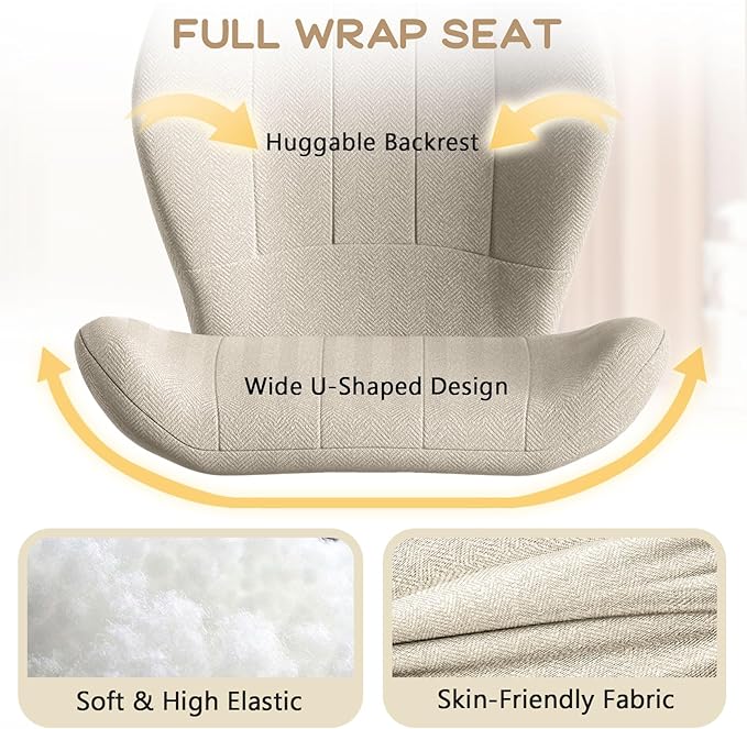 Criss Cross Chair with Wheels, Wide Cross Legged Office Chair Armless Comfy Desk Chair with Tall Back Vanity Chairs with Stress Relief Curved Design Seat for Bedroom & Office & Home Oatmeal