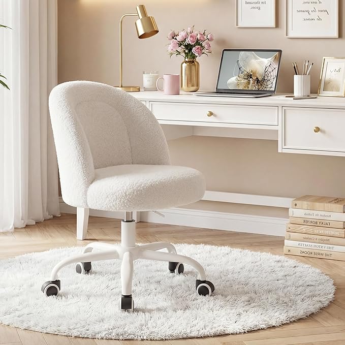 Vanity Chair, Small Desk Chair with Back, Height Adjustable & 360° Swivel, Stylish Armless Comfy Vanity Office Chair for Small Space, Bedroom