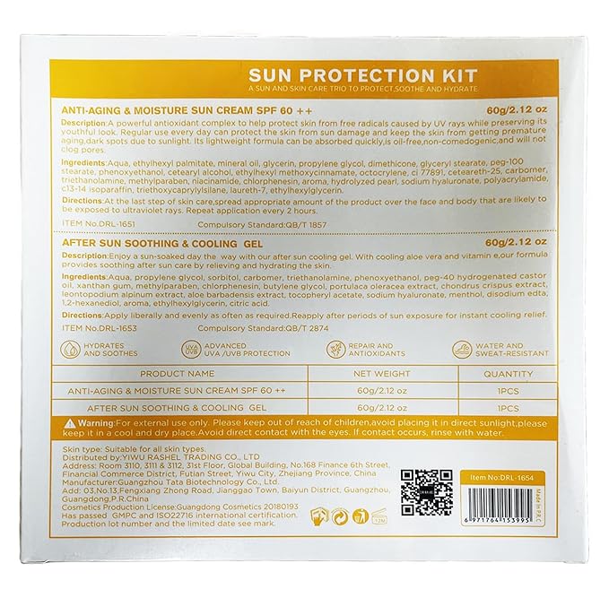 Sunscreen SPF 60 Travel Size Sun Protection Kit - Anti Aging Moisture Cream for Face & Body, After Sun Gel, Beach Essentials
