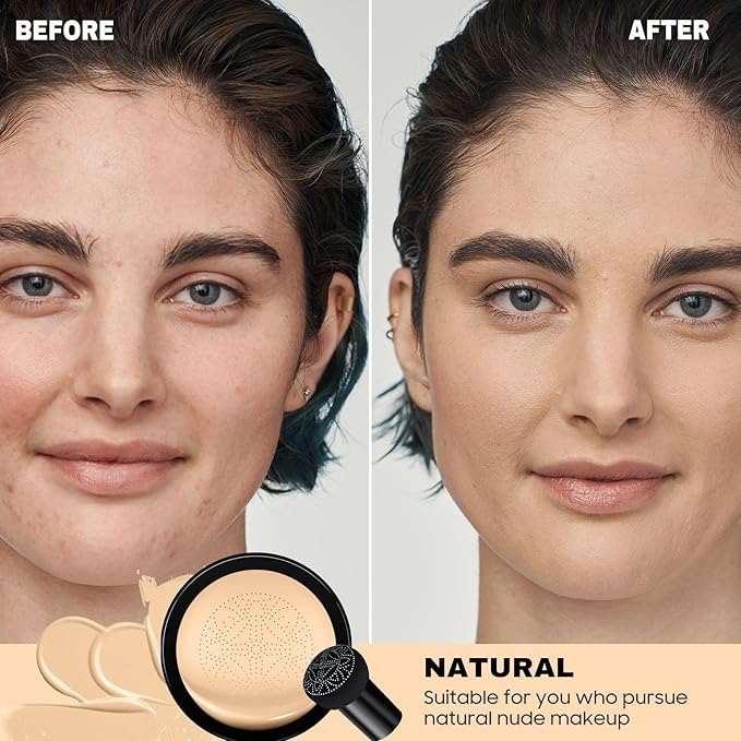 Air Cushion CC Cream Foundation - BB Cream Concealer for Older Women, Foundation Makeup Brightening & Moisturizing Concealer Full Coverage Matte Finish, Tattoo Cover up Makeup Waterproof (Natural)
