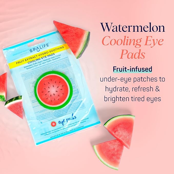 SpaLife Watermelon Cooling Eye Pads, 48 Hydrating Under Eye Patches for Puffiness, Dark Circles, and Tired Eyes, Infused with Hyaluronic Acid, Glycerin, and Vitamin C, Fruity Scent