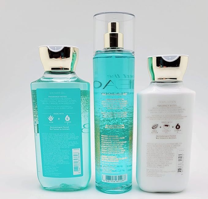 Bath & Body Works - At the Beach - 3 pc Trio Bundle - Shower Gel, Fine Fragrance Mist and 24-Hour Moisture Body Lotion -2020, Full Size