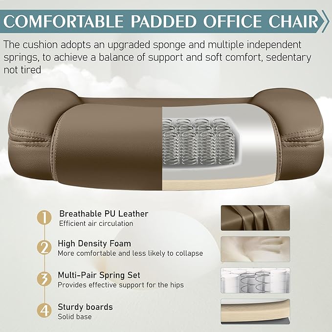 Leather Office Chair, PU Home Computer Desk Chairs with Ergonomic Back Support, 360°Swivel Free，Small Gaming Chair with Wheels and Adjustable Armrests, for Short People Use