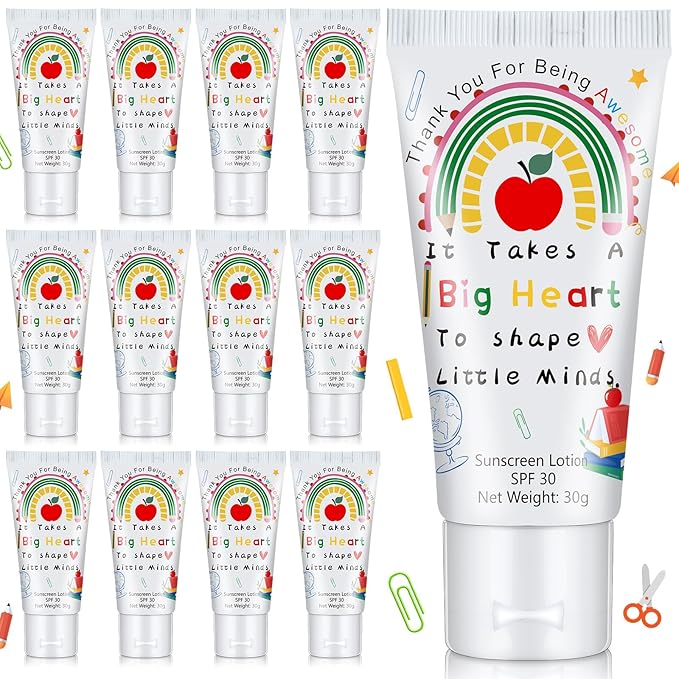 12 Pcs Mini Sunscreen Bulk for Summer Travel Size Spf 30 Water Resistant Sunscreen Lotion Bulk for Thank You Gifts Hawaiian Wedding Bridal Party Favors for Pool Wedding(Teacher)