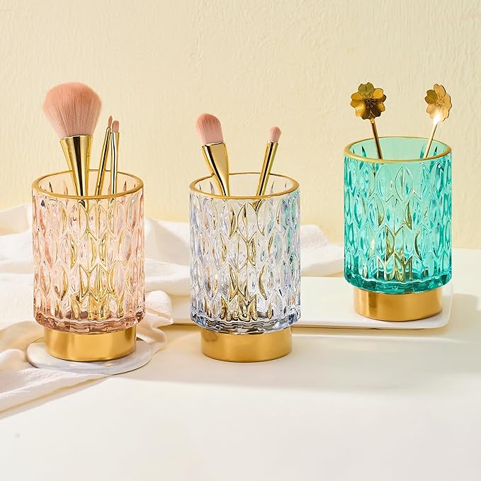 Makeup Brush Holder Organizer,Toothbrush Holders,Desk Pen Pencil Holder,Multifunctional Vintage Glass Brush Cup（A39-10-US）