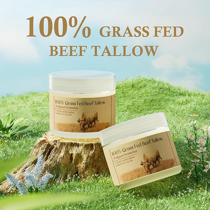 Beef Tallow for Skin, Beef Tallow for Face,Unscented Natural Face Moisturizer, Whipped Tallow Balm, Deeply Moisturizes and Soothes the Skin, 1.7 OZ